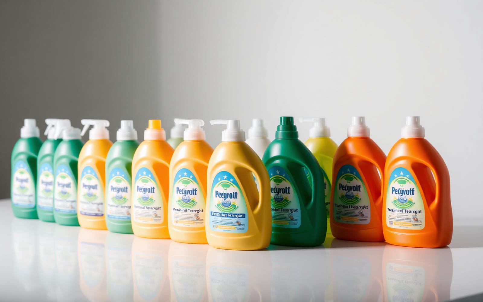 Range of detergent products on a studio background